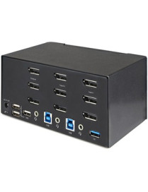StarTech.com 2 Port Triple Monitor DisplayPort KVM Switch 4K 60Hz UHD HDR, DP 1.2 KVM Switch, 2-Pt USB 3.0 Hub, 4x USB HID, Audi