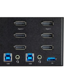 StarTech.com 2 Port Triple Monitor DisplayPort KVM Switch 4K 60Hz UHD HDR, DP 1.2 KVM Switch, 2-Pt USB 3.0 Hub, 4x USB HID, Audi