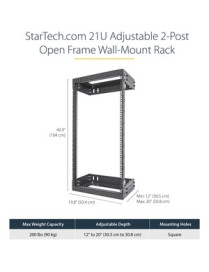 StarTech.com 21U 19" Wall Mount Network Rack - Adjustable Depth 12-20" Open Frame for Server Room /AV/Data/Computer Equipment w/
