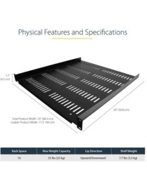 StarTech.com 1U Vented Server Rack Cabinet Shelf - Fixed 20" Deep Cantilever Rackmount Tray for 19" Data/AV/Network Enclosure w/
