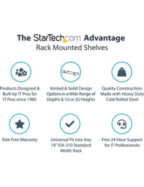 StarTech.com 1U Vented Server Rack Cabinet Shelf - Fixed 20" Deep Cantilever Rackmount Tray for 19" Data/AV/Network Enclosure w/