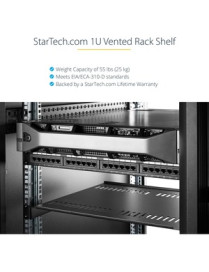 StarTech.com 1U Vented Server Rack Cabinet Shelf - Fixed 20" Deep Cantilever Rackmount Tray for 19" Data/AV/Network Enclosure w/