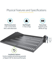 StarTech.com 2U Vented Server Rack Cabinet Shelf - Fixed 20" Deep Cantilever Rackmount Tray for 19" Data/AV/Network Enclosure w/