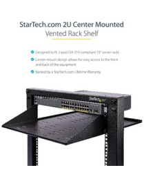 StarTech.com 2U Vented Server Rack Cabinet Shelf - Fixed 20" Deep Cantilever Rackmount Tray for 19" Data/AV/Network Enclosure w/