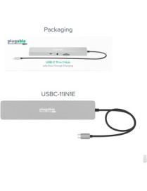 Plugable USB-C 11-IN-1 Hub With Ethernet - for Desktop PC/Notebook/Monitor - Memory Card Reader - SD, microSD - 100 W - USB 3.0 
