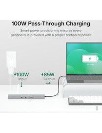 Plugable USB-C 11-IN-1 Hub With Ethernet - for Desktop PC/Notebook/Monitor - Memory Card Reader - SD, microSD - 100 W - USB 3.0 