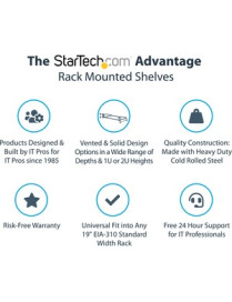 StarTech.com 1U Server Rack Cabinet Shelf - Fixed 16" Deep Cantilever Rackmount Tray for 19" Data/AV/Network Enclosure w/cage nu
