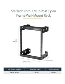 StarTech.com 12U 19" Wall Mount Network Rack, 12" Deep 2 Post Open Frame Server Room Rack for Data/AV/IT/Computer Equipment/Patc
