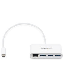 StarTech.com 3 Port USB C Hub with Gigabit Ethernet - USB-C to 3x USB-A - USB 3.0 - White - USB Hub with GbE - USB-C to USB Adap