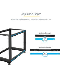 StarTech.com 25U Adjustable Depth Open Frame 4 Post Server Rack w/ Casters / Levelers and Cable Management Hooks - Store your se