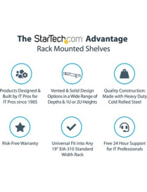 StarTech.com 1U Vented Server Rack Cabinet Shelf - Fixed 16" Deep Cantilever Rackmount Tray for 19" Data/AV/Network Enclosure w/