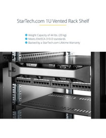 StarTech.com 1U Vented Server Rack Cabinet Shelf - Fixed 16" Deep Cantilever Rackmount Tray for 19" Data/AV/Network Enclosure w/