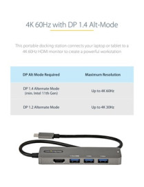 StarTech.com USB C Multiport Adapter, USB-C to HDMI 4K 60Hz (HDR10), 100W PD Pass-Through, 4xUSB 3.0, USB Type-C Mini Dock, 12" 