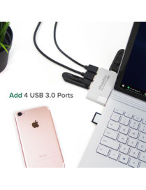 Plugable USB Hub, Rotating 4 Port USB 3.0 Hub, Powered USB Hub (Compatible with Windows, macOS & Linux, USB 2.0 Backwards Compat