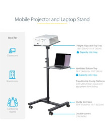 StarTech.com Mobile Projector and Laptop Stand/Cart, Heavy Duty Portable Projector Stand/Presentation Cart (22lb/shelf), Height 