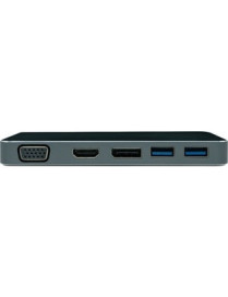 Visiontek USB C Dock with up to 100W PD - USB Type-C Portable dock with up to 100W Power Delivery. VGA, HDMI, DisplayPort video 